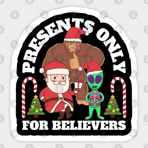 Funny Christmas Alien And Bigfoot Sticker by FullOnNostalgia